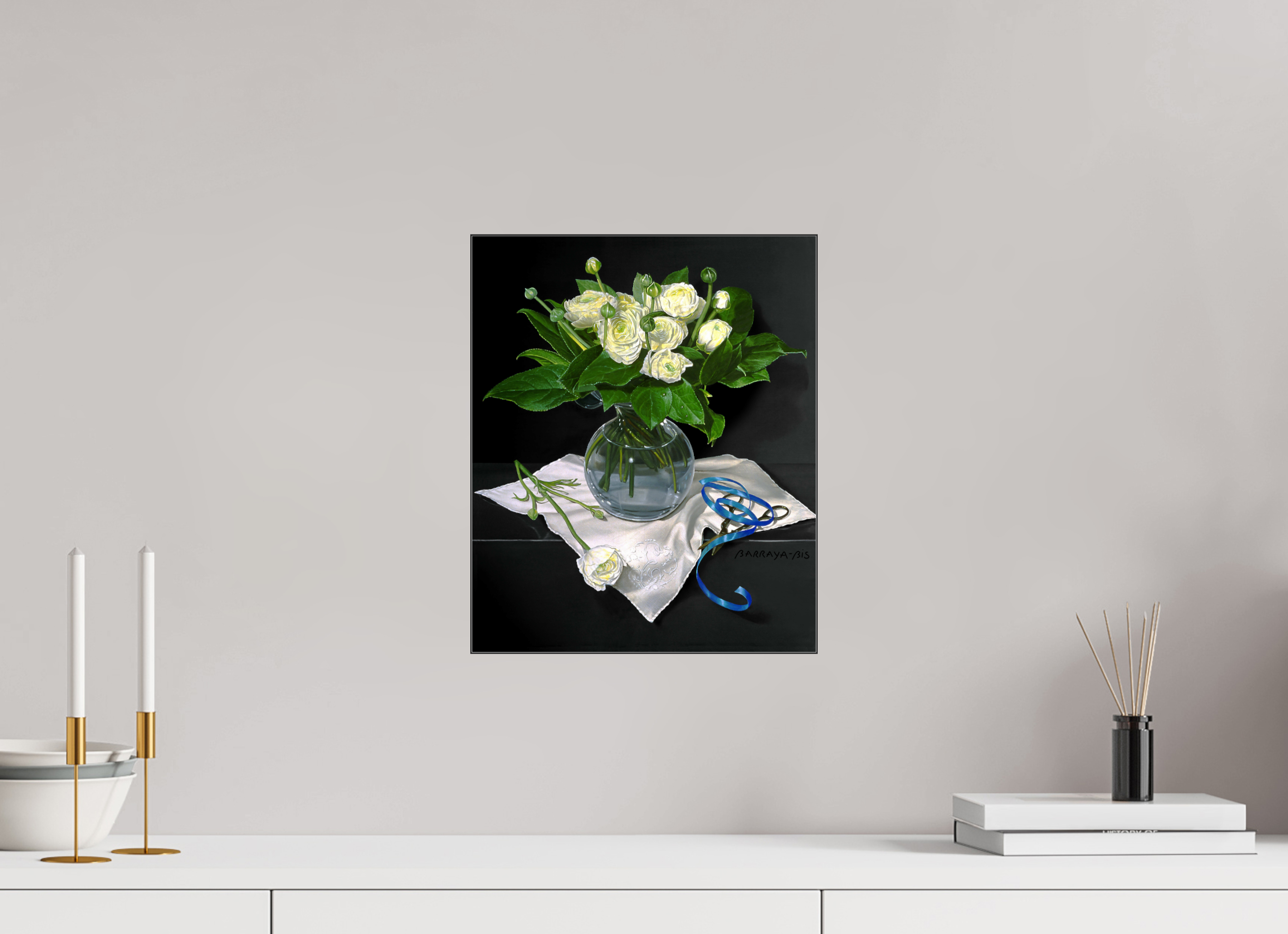 30 x 36,3 cm, Sous Plexiglas Brillant Cadre Fin Noir Composition.