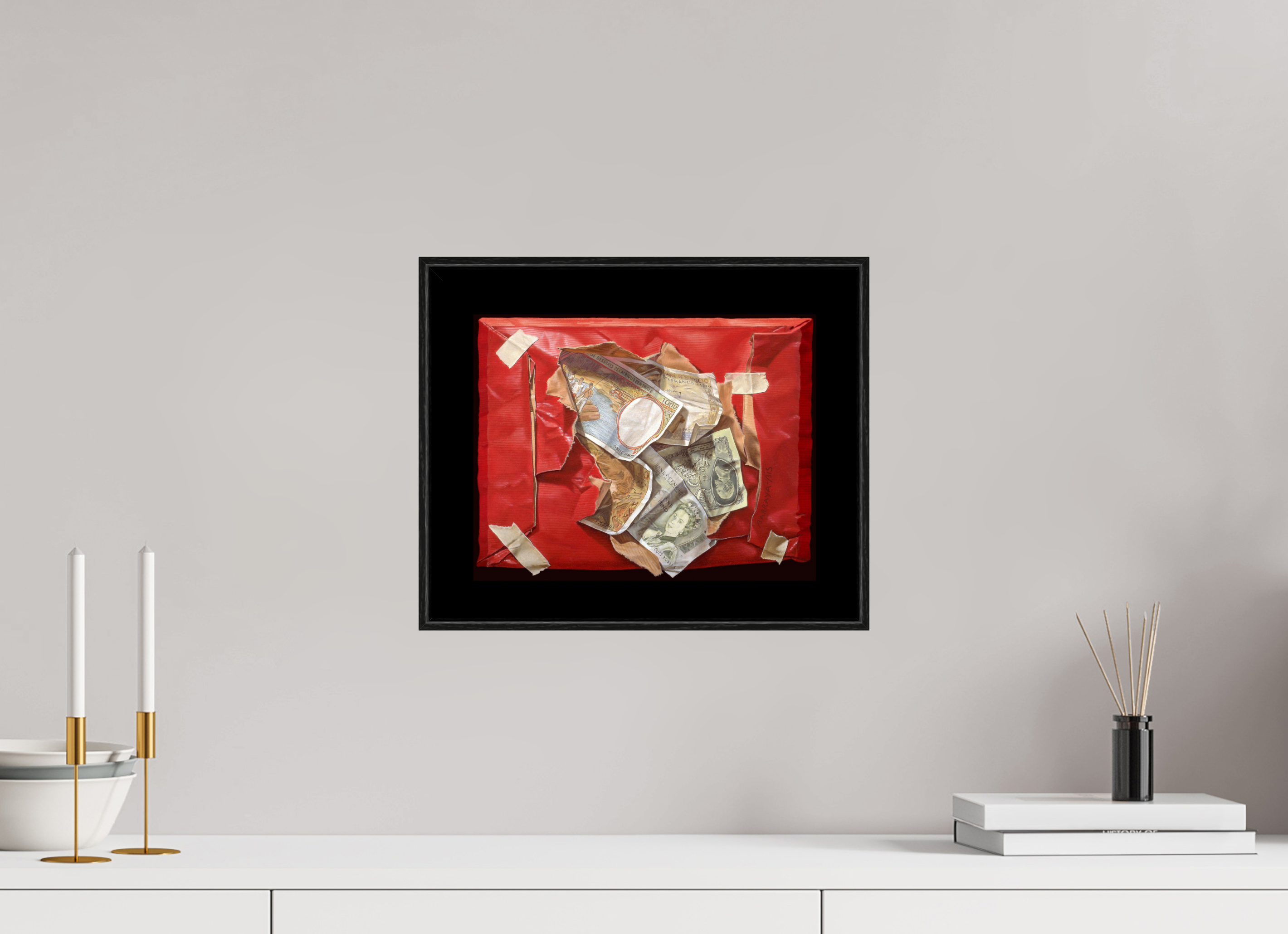 36,6 x 30 cm, Sur Alu Dibond Mat Cadre 6mm noir Dans le rouge.