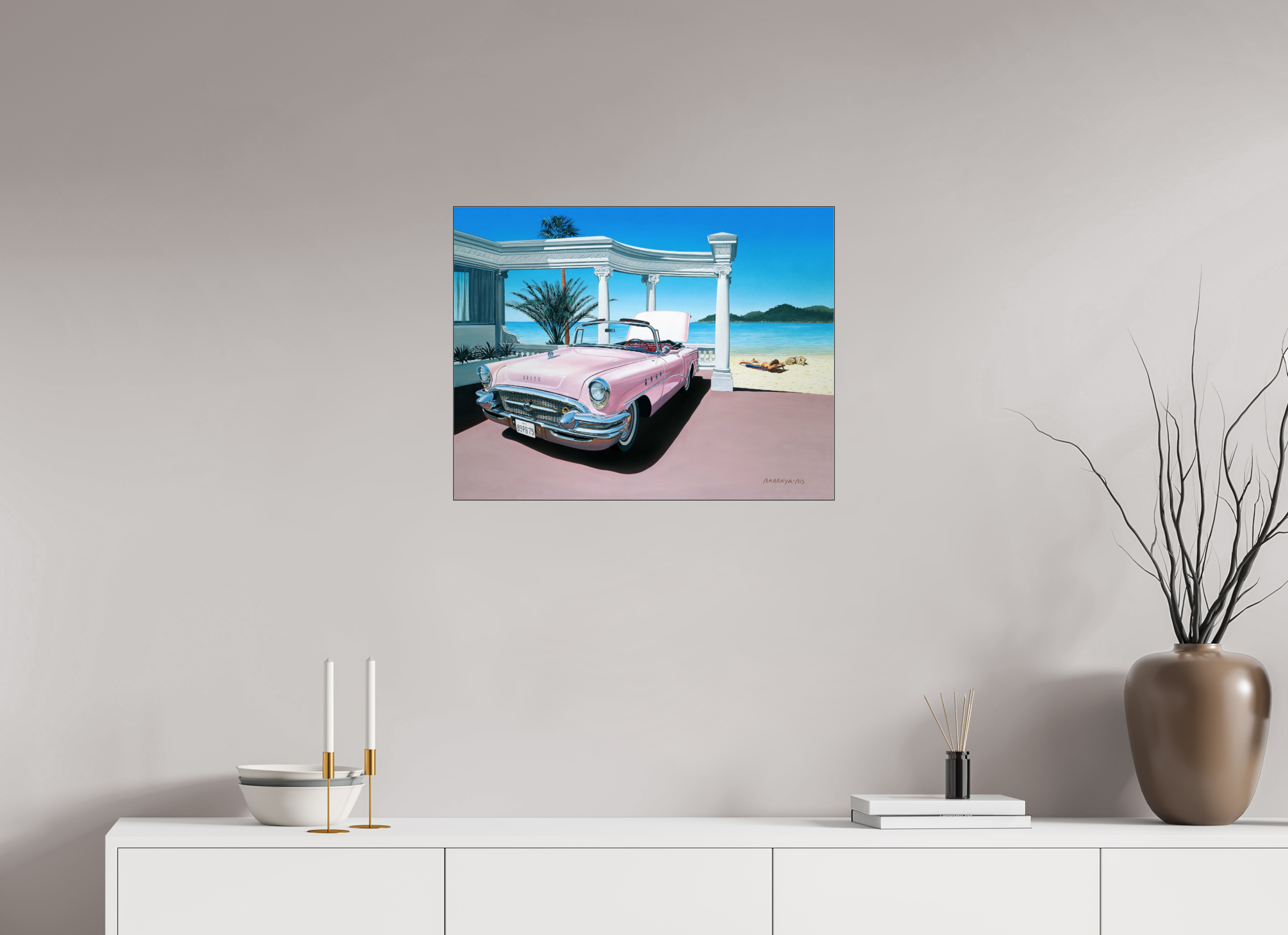 65 x 50 cm, Sous Plexiglas Brillant Cadre Fin Noir La vie en rose.