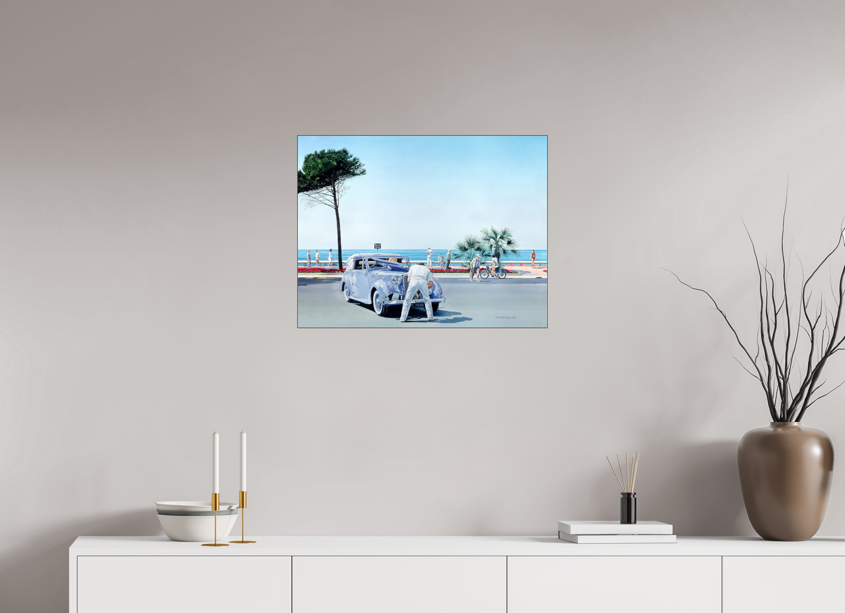 65 x 50 cm, Sous Plexiglas Brillant Cadre Fin Noir Le coup de la panne.