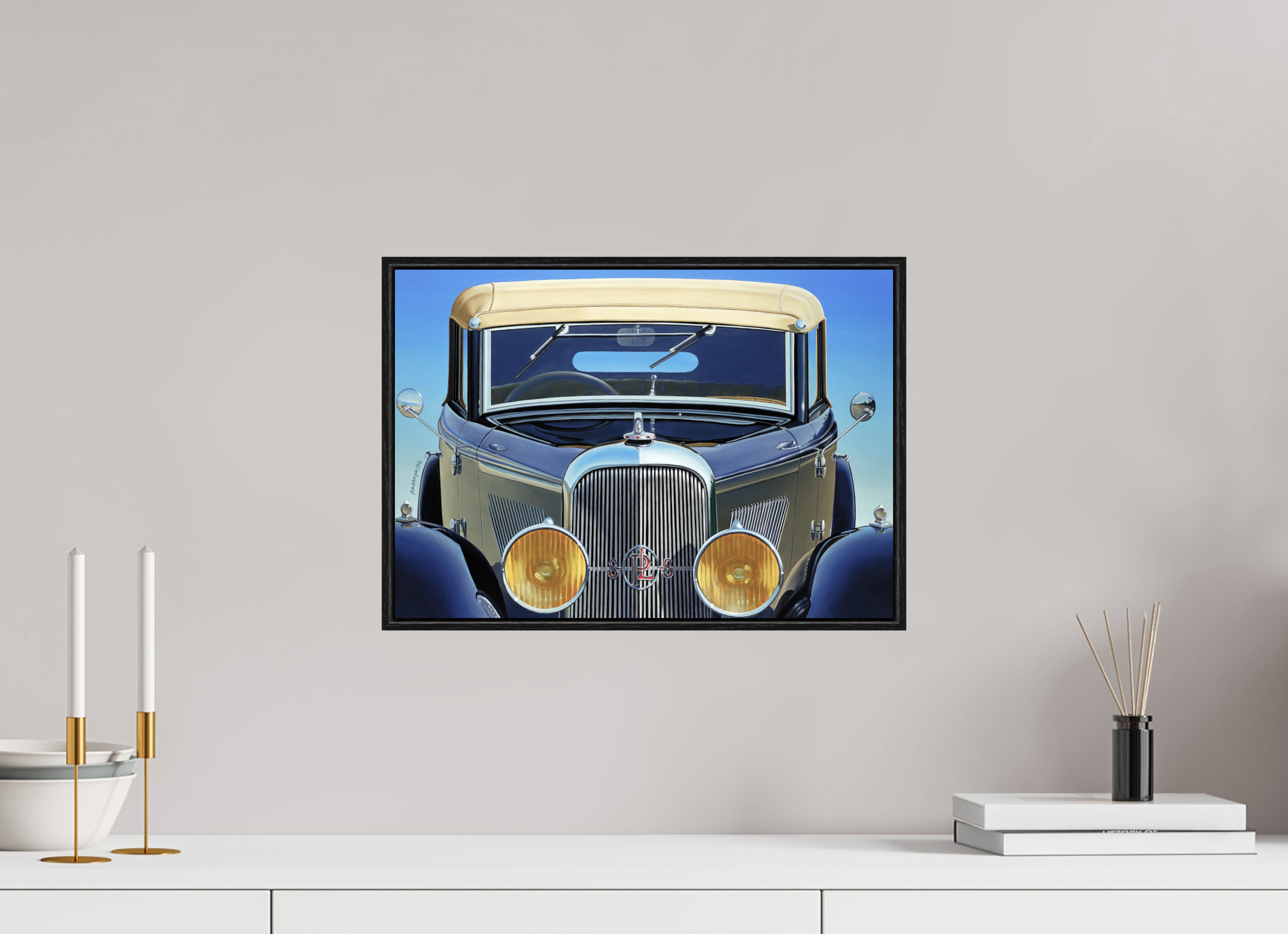 42,9 x 30 cm, Sur Alu Dibond Mat Cadre 6mm noir Auto-portrait Panhard.