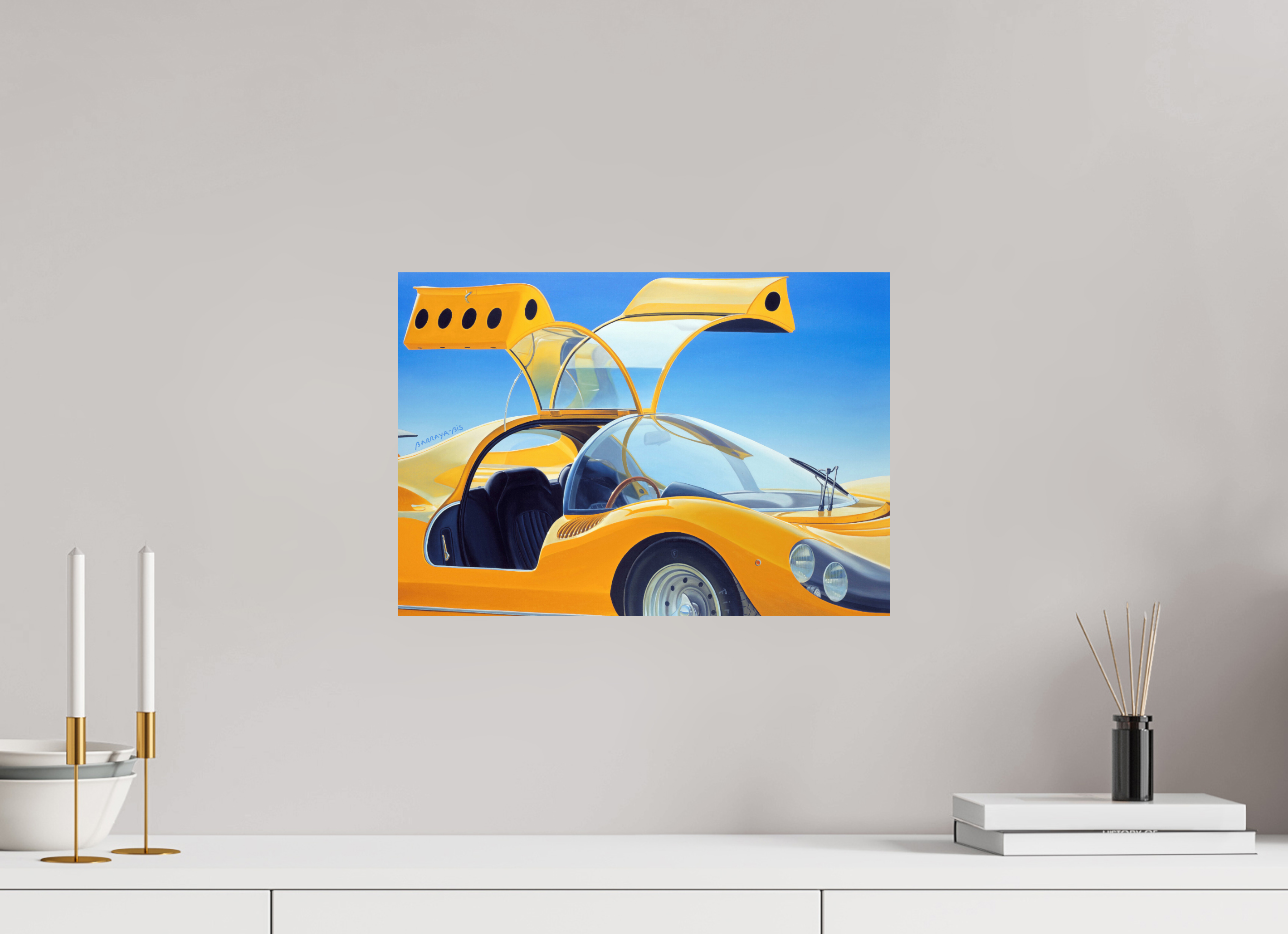 42,9 x 30 cm, Sur alu Dibond mat Auto-portait-Ferrari-papillon.