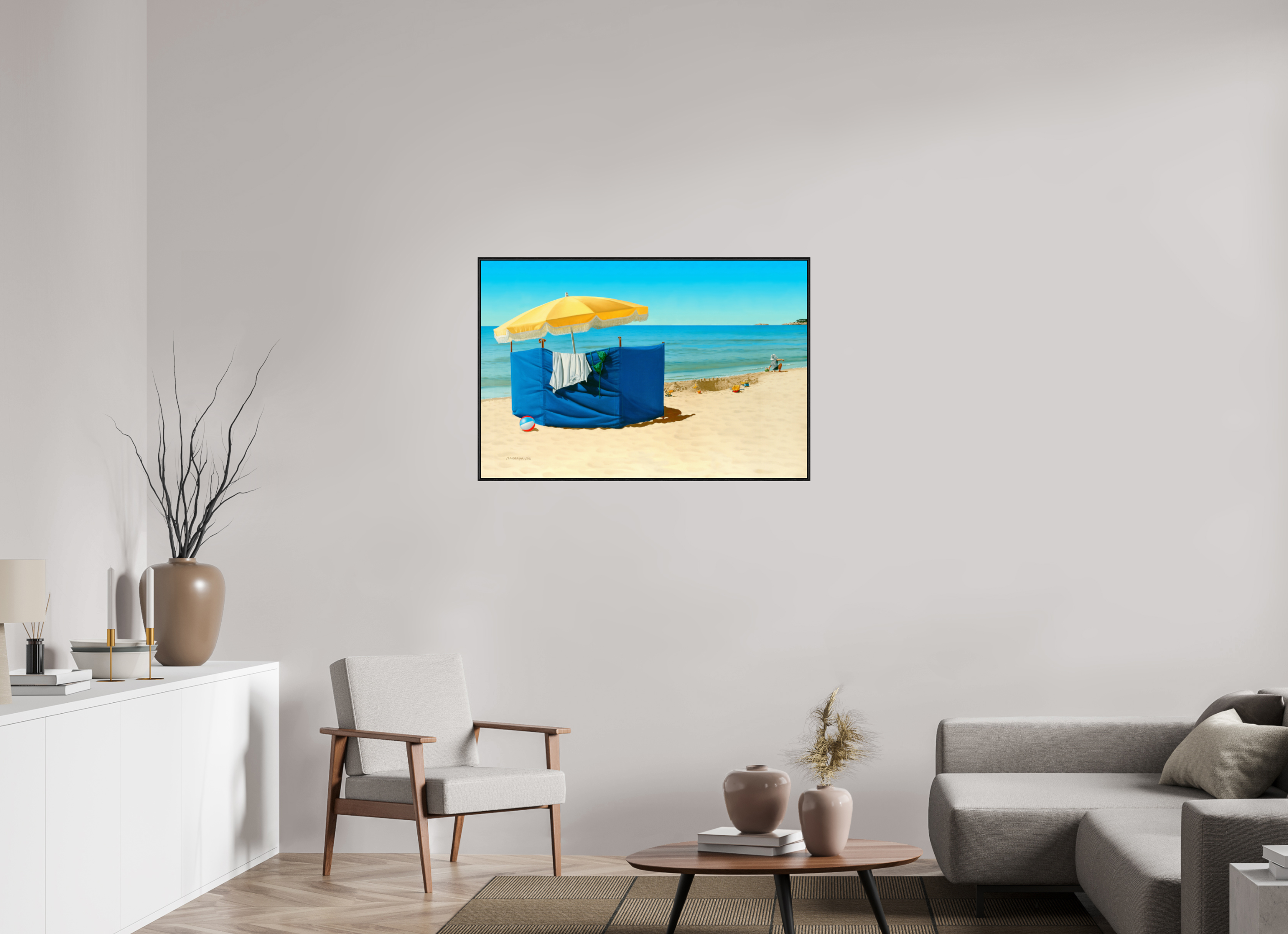 105 x 70 cm, Sur Alu Dibond Mat Cadre 6mm noir Jeux de plage.