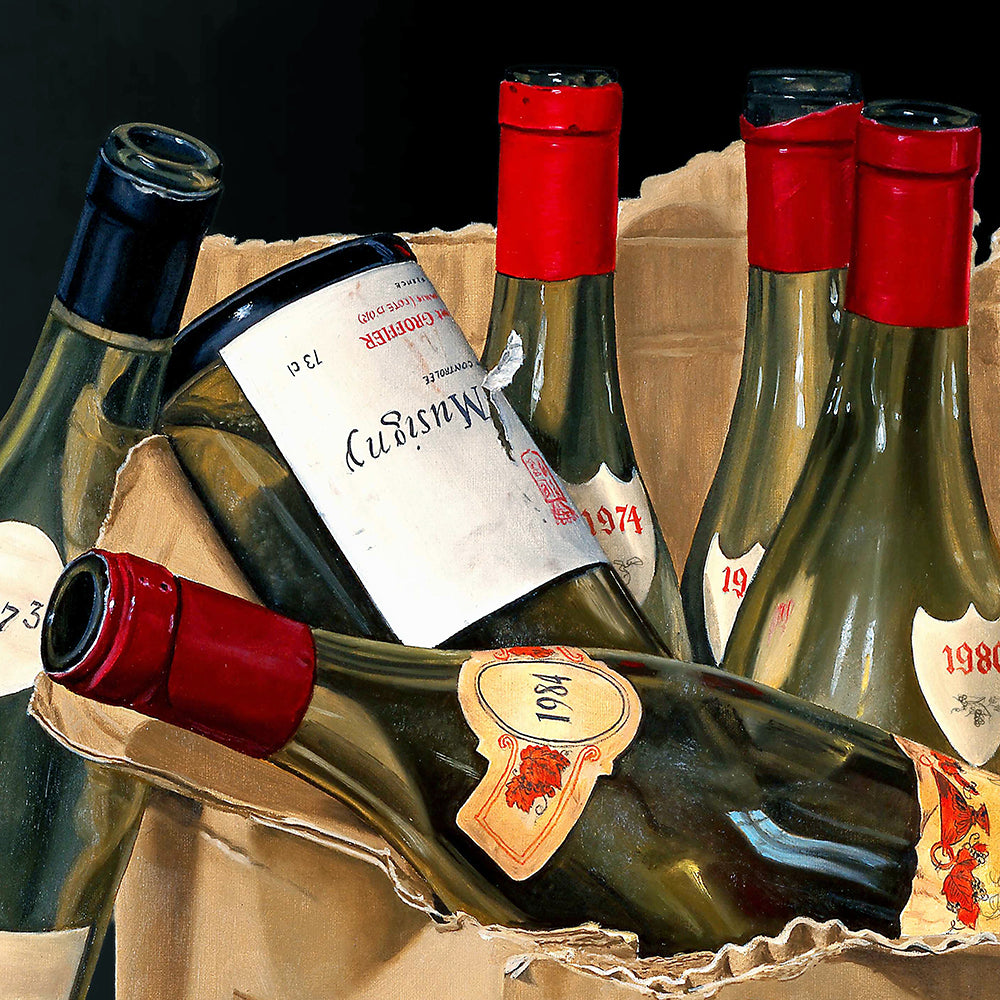 Déchets chics. Détail sur les bouteilles de Bourgogne vides /  Barraya-bis