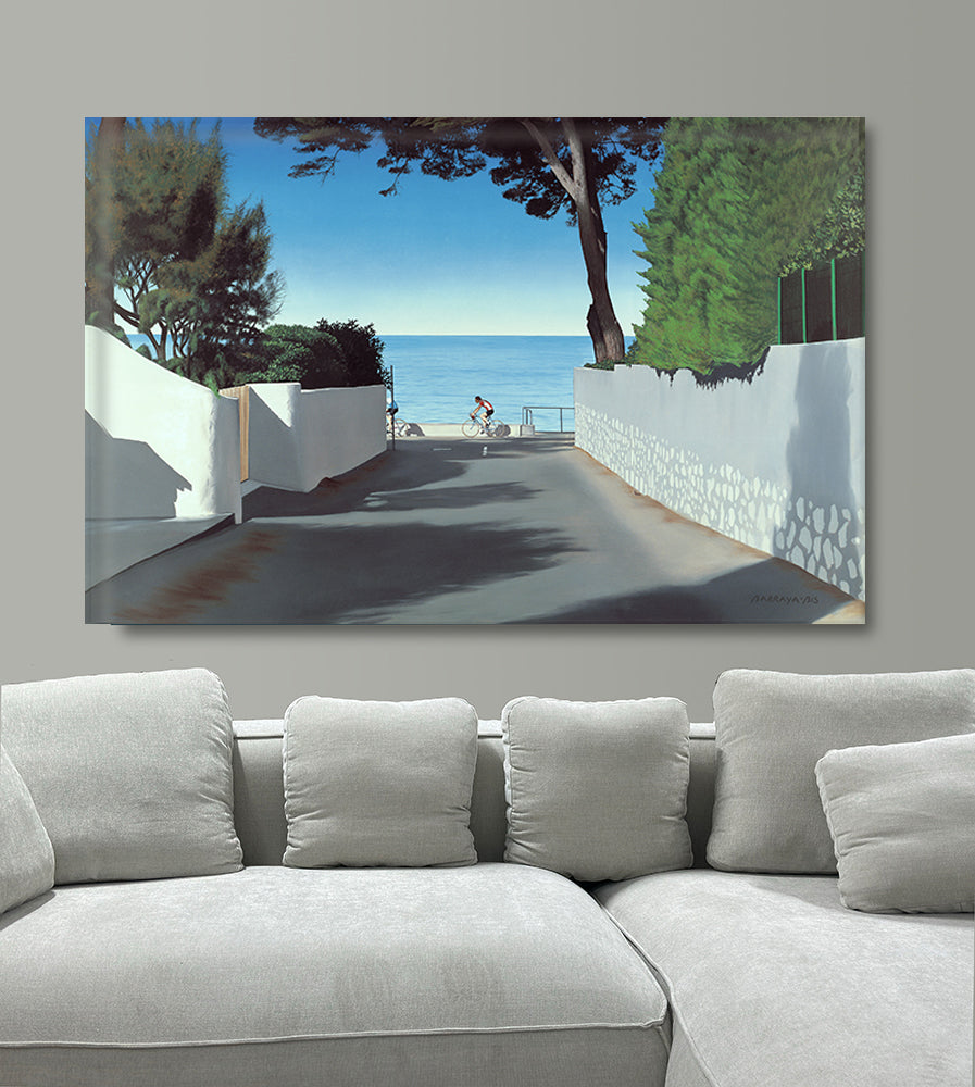 Le chemin des ondes. accroché dans un appartement au dessus du canapé. Il occupe bien sa place. / Barraya-bis