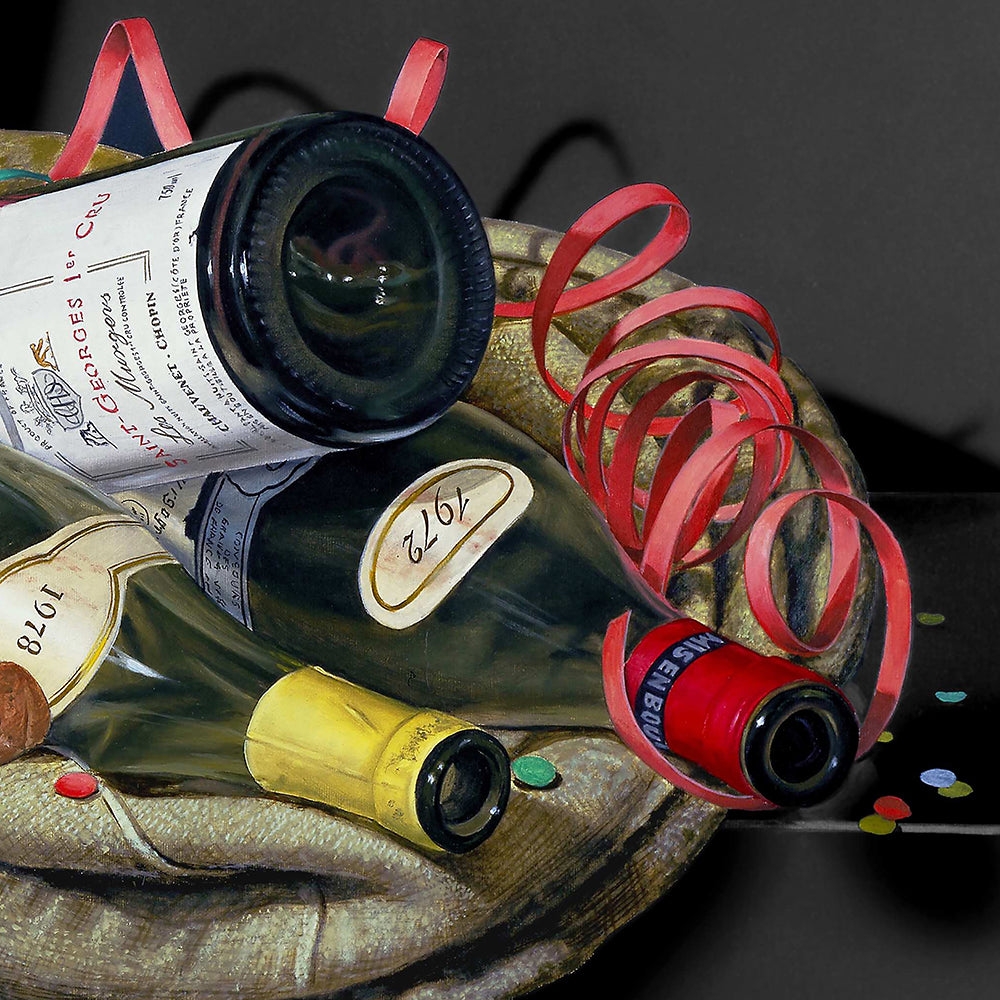 Lendemain de fête. Détail sur les bouteilles et les cotillons./ BARRAYA-BIS