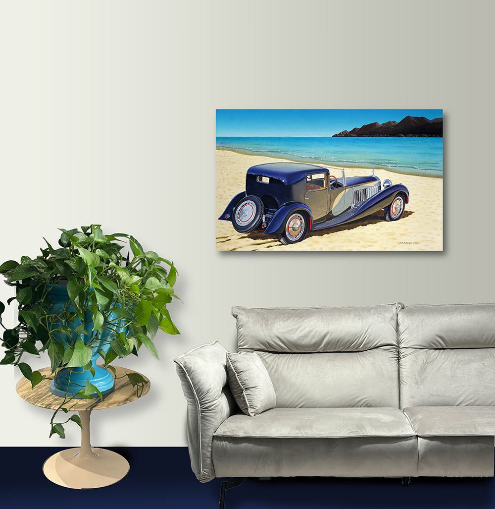 La peinture "Plage royaler" est r eprsésentée accrochée au mur d'un salon. / Barraya-bis