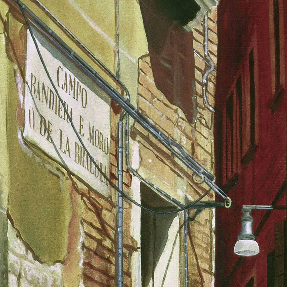 Détail du tableau "Sur la place ensoleillée." Le nom de la place de Venise. / Barraya-bis