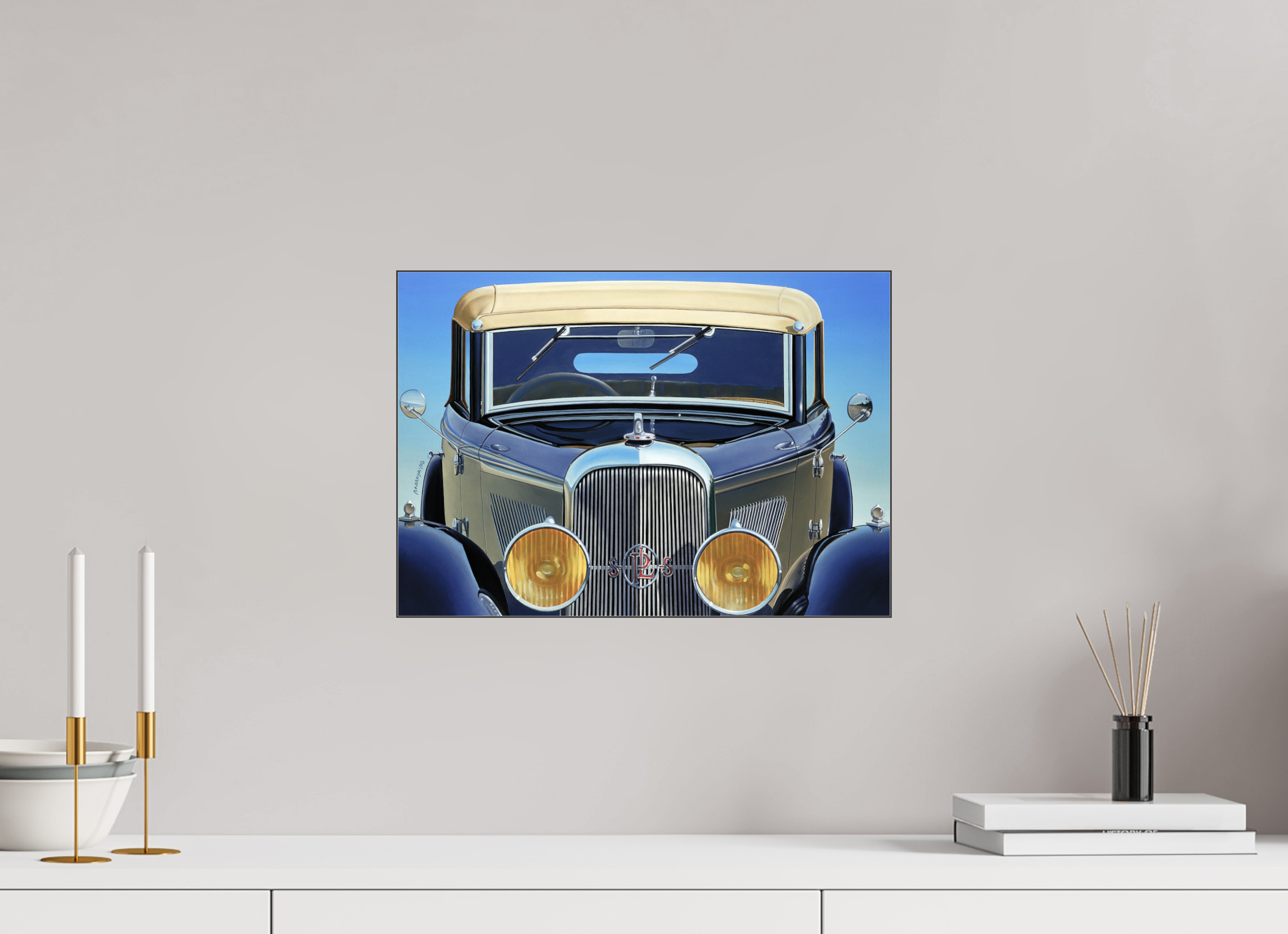 42,9 x 30 cm, Sous Plexiglas Brillant Cadre Fin Noir Auto-portrait Panhard.