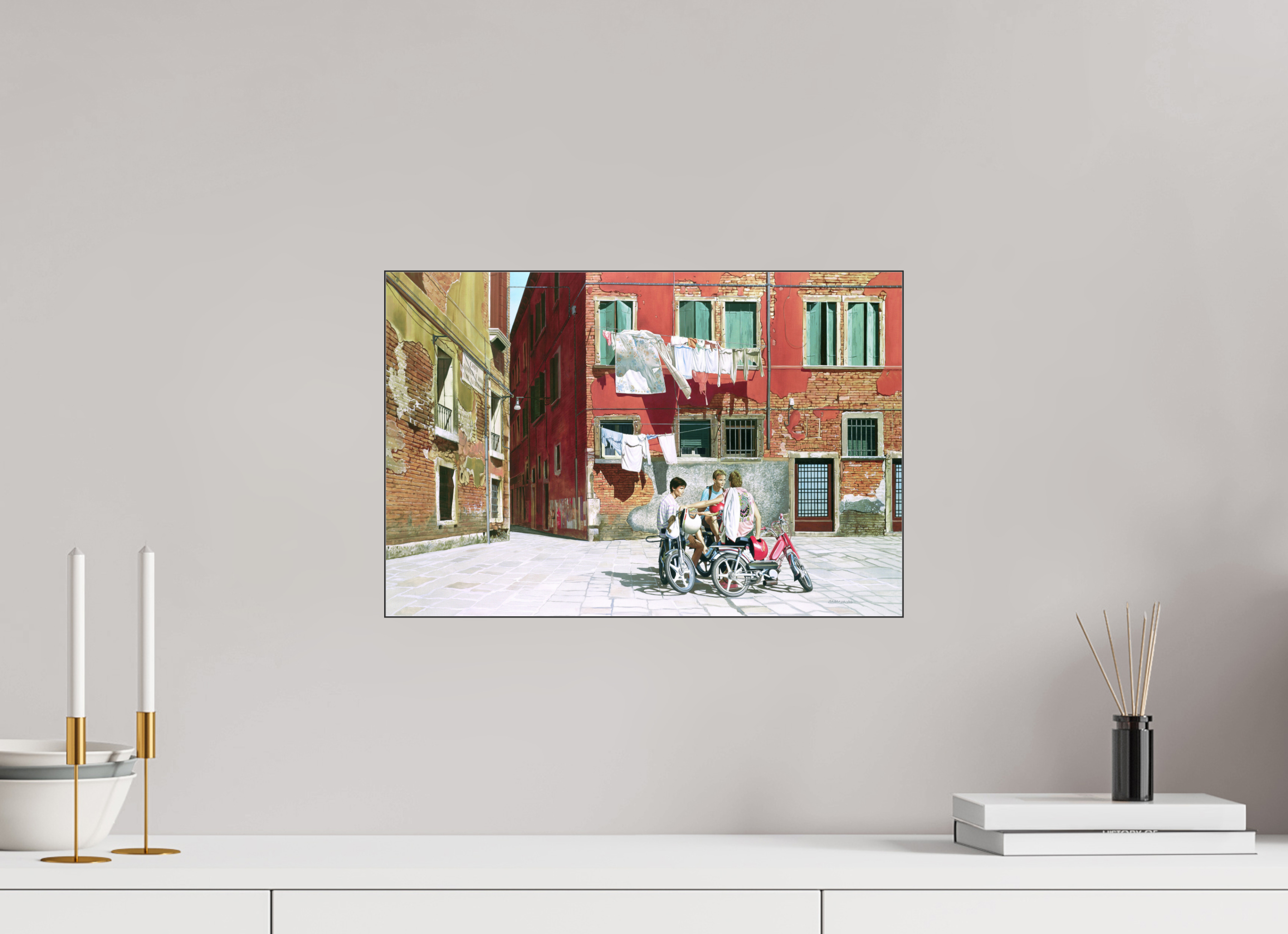 45 x 30 cm, Sous Plexiglas Brillant Cadre Fin Noir Sur la place ensoleillée.