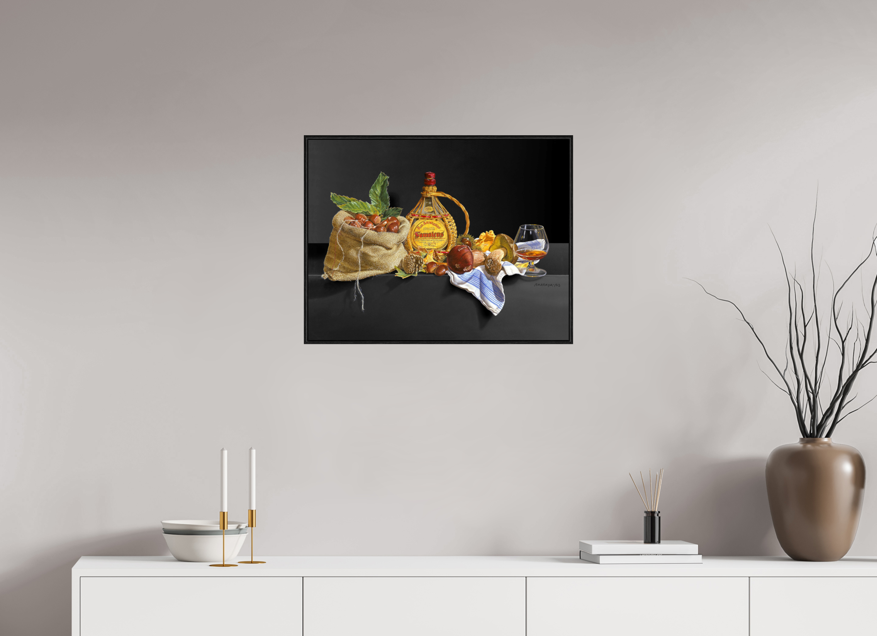 65 x 50 cm, Sur Alu Dibond Mat Cadre 6mm noir Chanson d'automne.