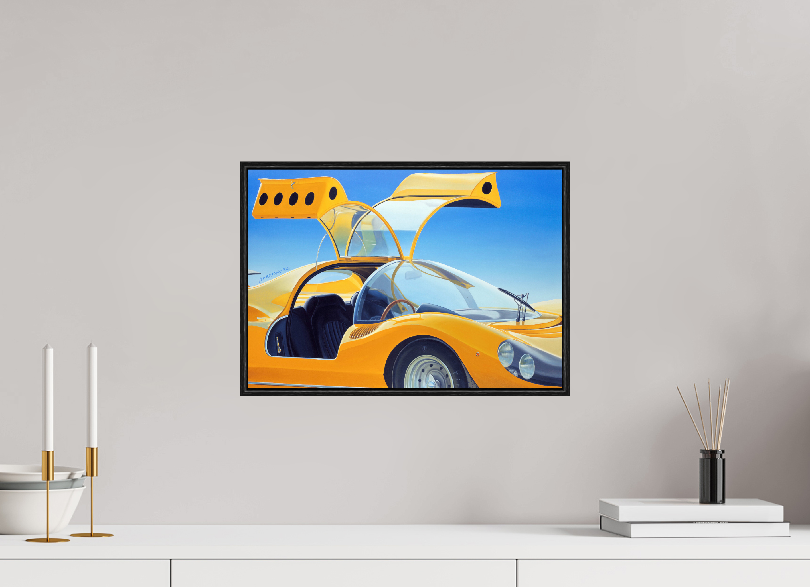 42,9 x 30 cm, Sur Alu Dibond Mat Cadre 6mm noir Auto-portait-Ferrari-papillon.