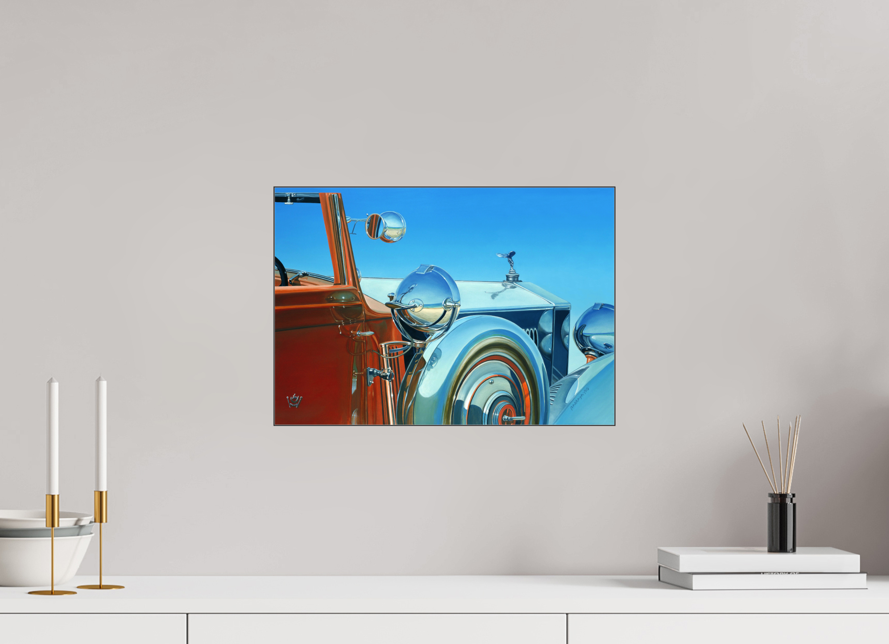 42,9 x 30 cm, Sous Plexiglas Brillant Cadre Fin Noir Auto-portrait-Rolls des Maharajah.