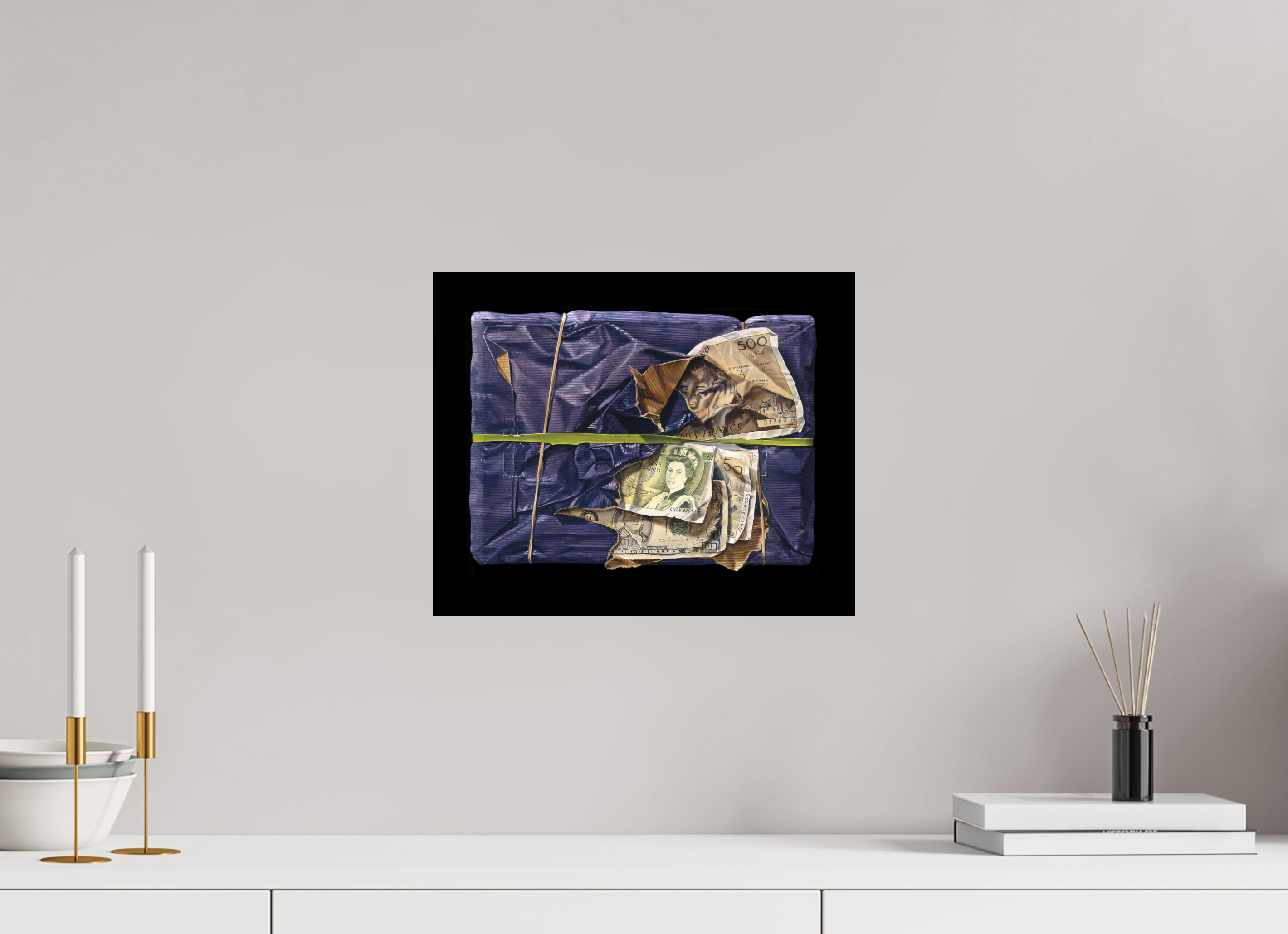 36,8 x 30 cm, Sur alu Dibond mat L'élastique vert.